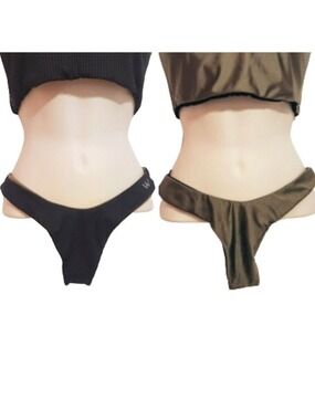 Briavia Black Olive Ribbed Bikini Bottom Medium